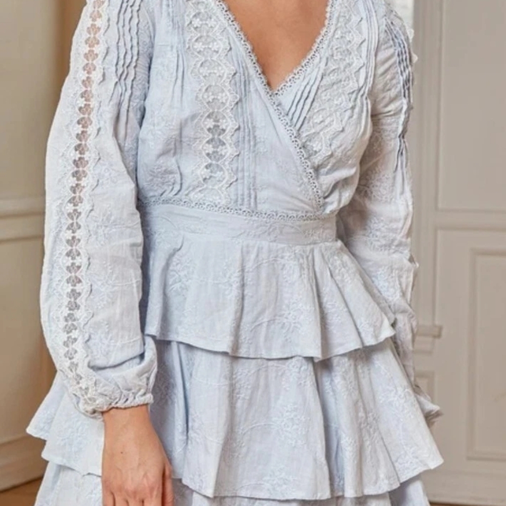 Lulu's Baby Blue V-Neck Bishop Sleeve Mini Dress Fairy Be My Forever